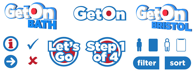 GetOn Bath brand kit showing logos and icons